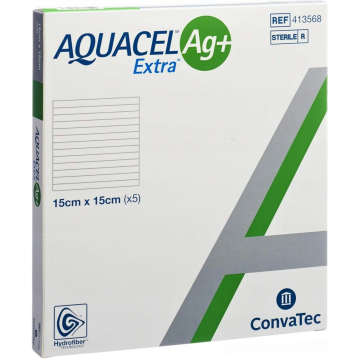 Aquacel Ag+ Extra Enhanced Hydrofiber Dressing 15cm x 15cm 413568 (x5)