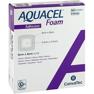 Aquacel Foam Adhesive Silicone Hydrofiber Dressing 8cm x 8cm 420804 (x10)