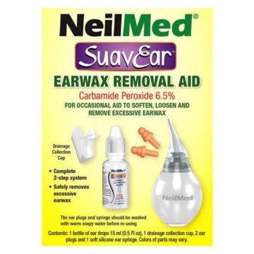 NeilMed SuavEar Ear Wax Removal Kit - Includes Drops, Cup, Ear Plugs, Syringe