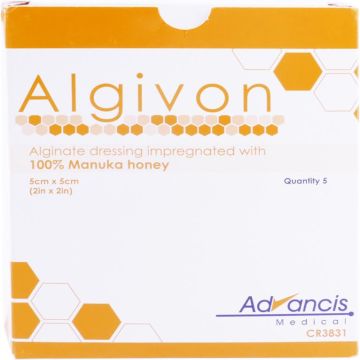 Advancis Algivon Alginate Dressing with 100% Manuka Honey 5cm x 5cm (x5) CR3831