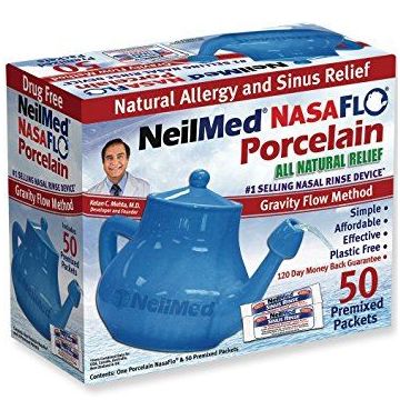 NeilMed NasaFlo Sinus Relief Porcelain Neti Pot With 50 Sachets